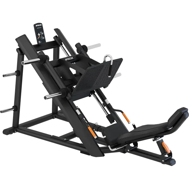 Precor Discovery DPL0601 angled leg press with black frame, foot platform and orange adjustment handles