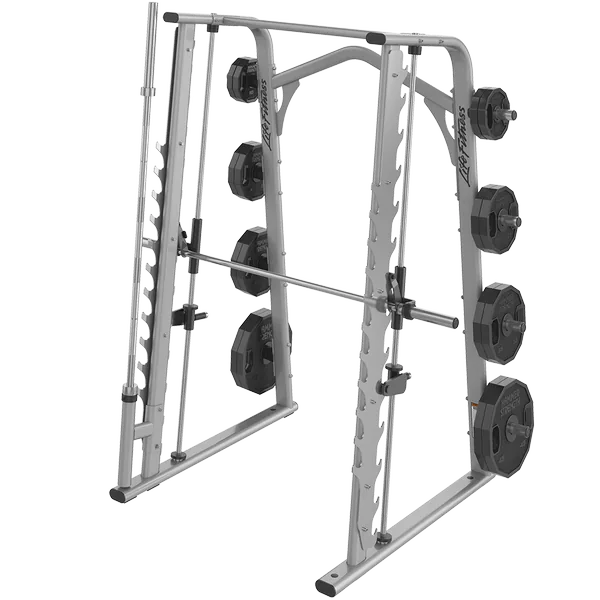 Life Fitness Axiom OP-SM Smith rack with silver frame and external rack hooks
