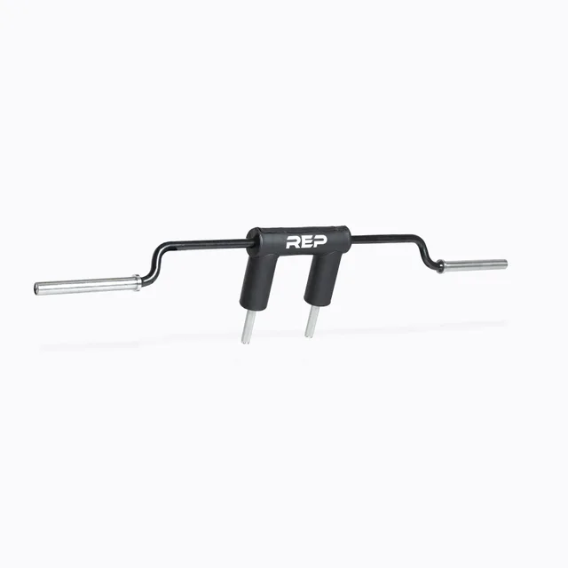 REP BB-4600 safety squat bar with black padded yoke and silver handles